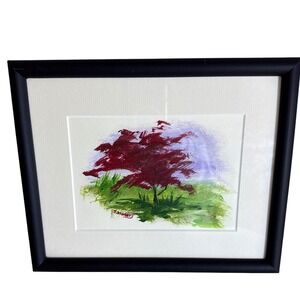 Sanders Original Painting Red Maple Tree Landscape Framed‎ Signed Art Vintage